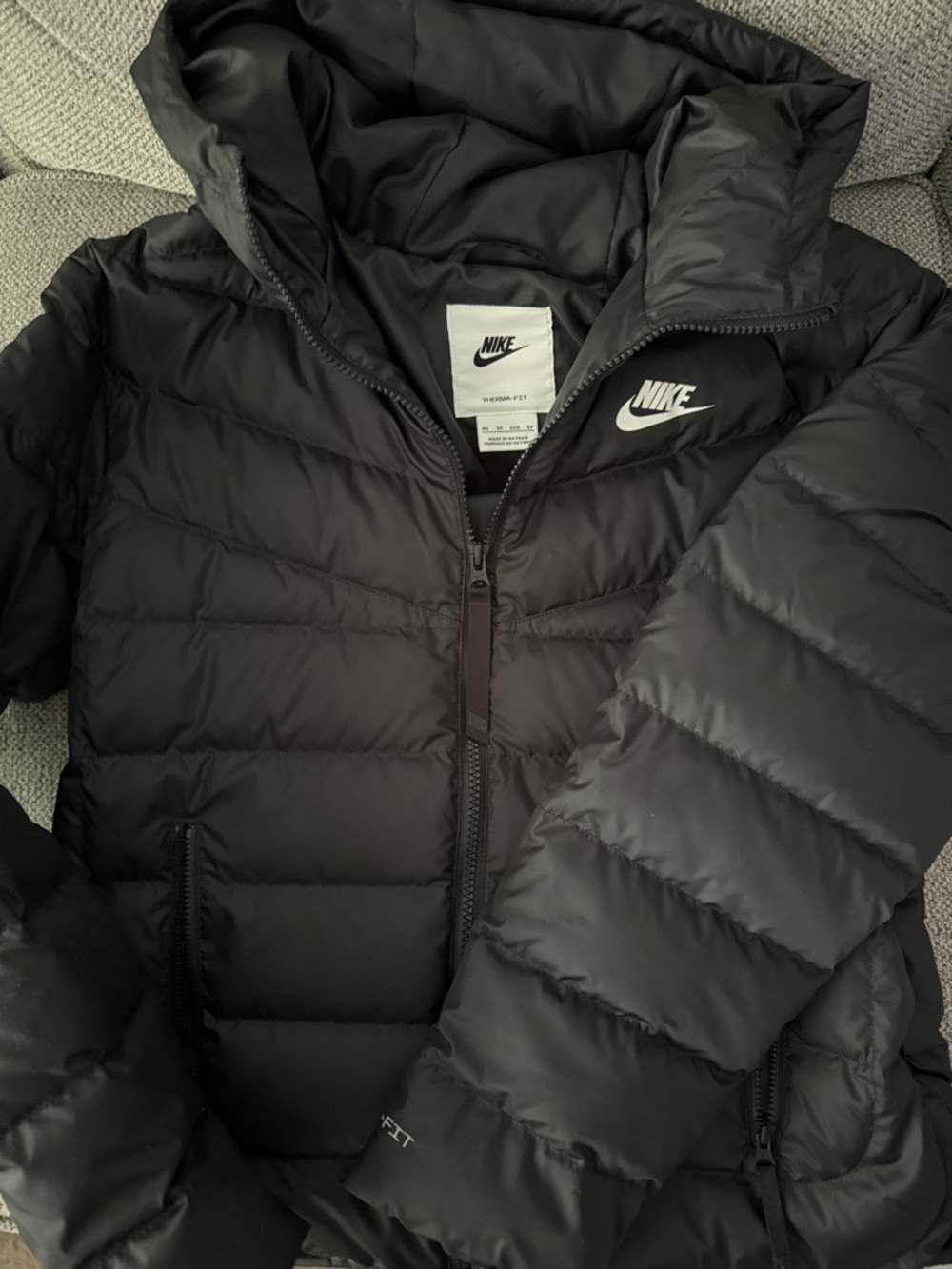 Nike Black Therma-Fit Quilted Jacket with White Logo